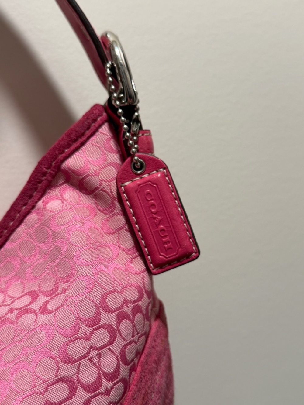 Coach Pink Signature Jacquard Hobo Bag - Suede Trim - Picture 2 of 5